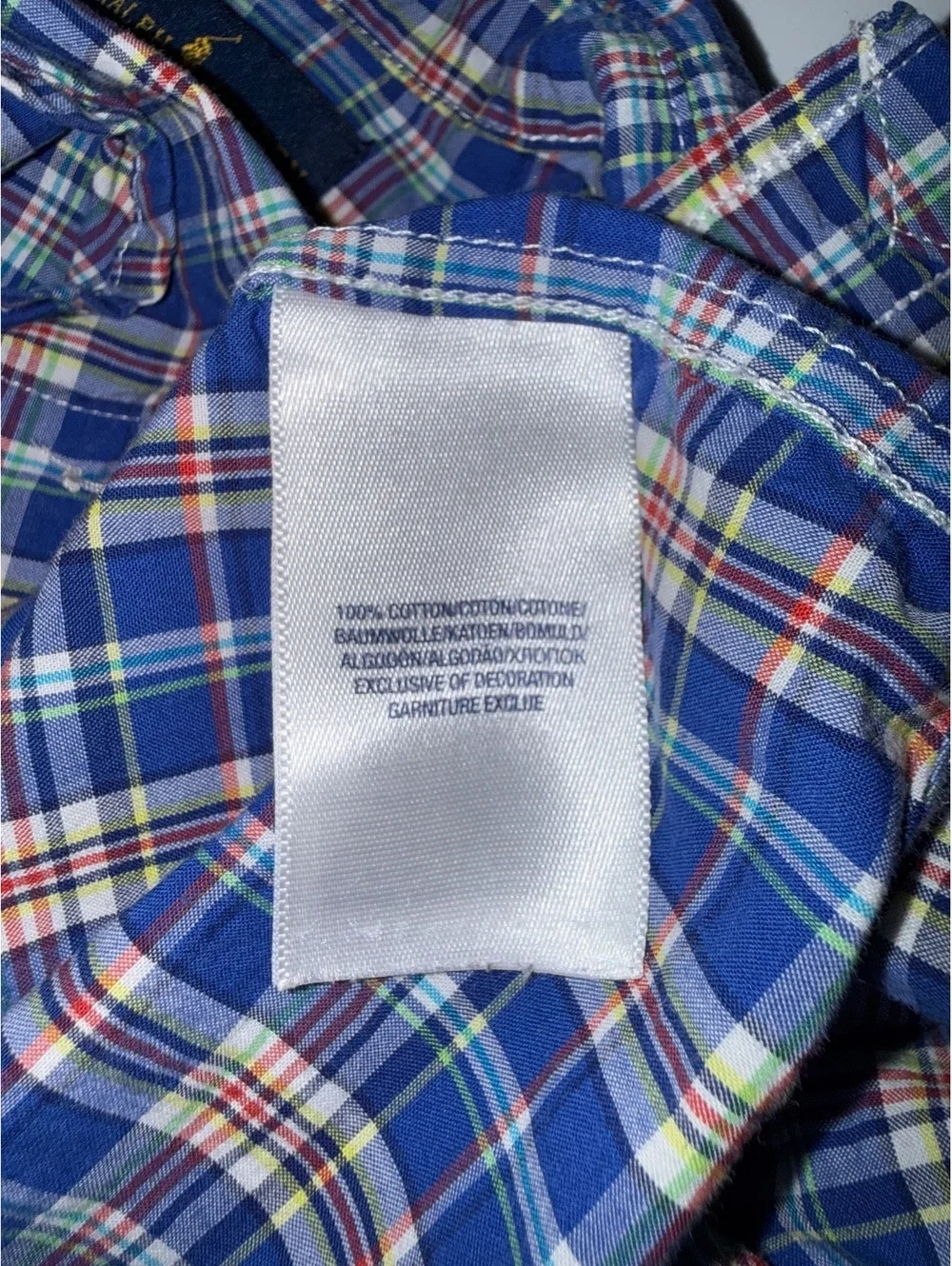 Ralph Lauren Boys' 18M Blue Plaid Button-Up Shirt 100% Cotton